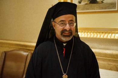 Pope Francis visit to United Arab Emirates February 2019
Coptic Catholic Patriarch Ibrahim Sidrak (Patriarch of the Catholic Coptic Church in Egypt) during Abu Dhabi conference on human fraternity